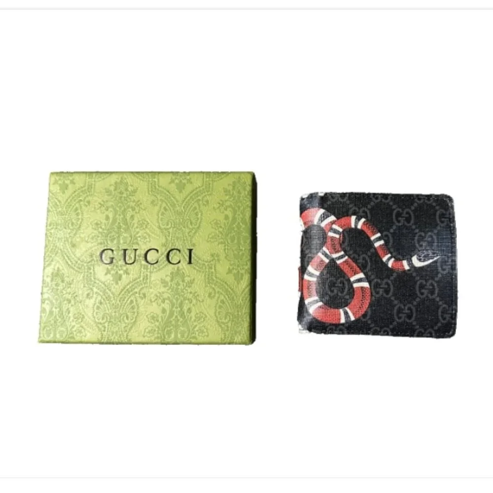 GG Designer Leather Snake Monogram Wallet (8 Card Slots) Black